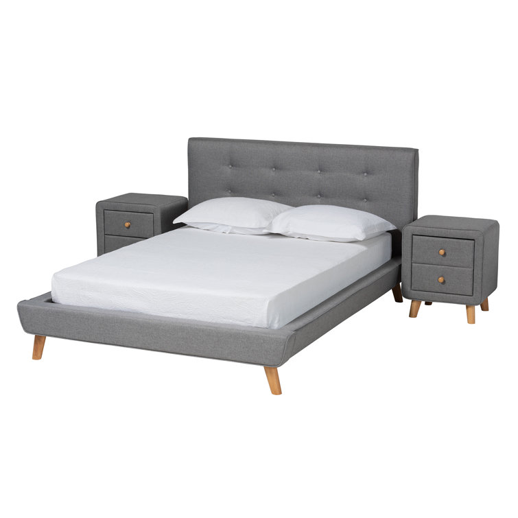 Baxton Studio Jonesy Mid Century Modern Transitional Gray Fabric Upholstered 3 Piece Bedroom Set